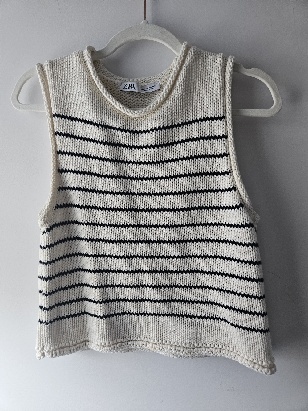 ZARA Cream Sleeveless Knit Tank with Black Stripes